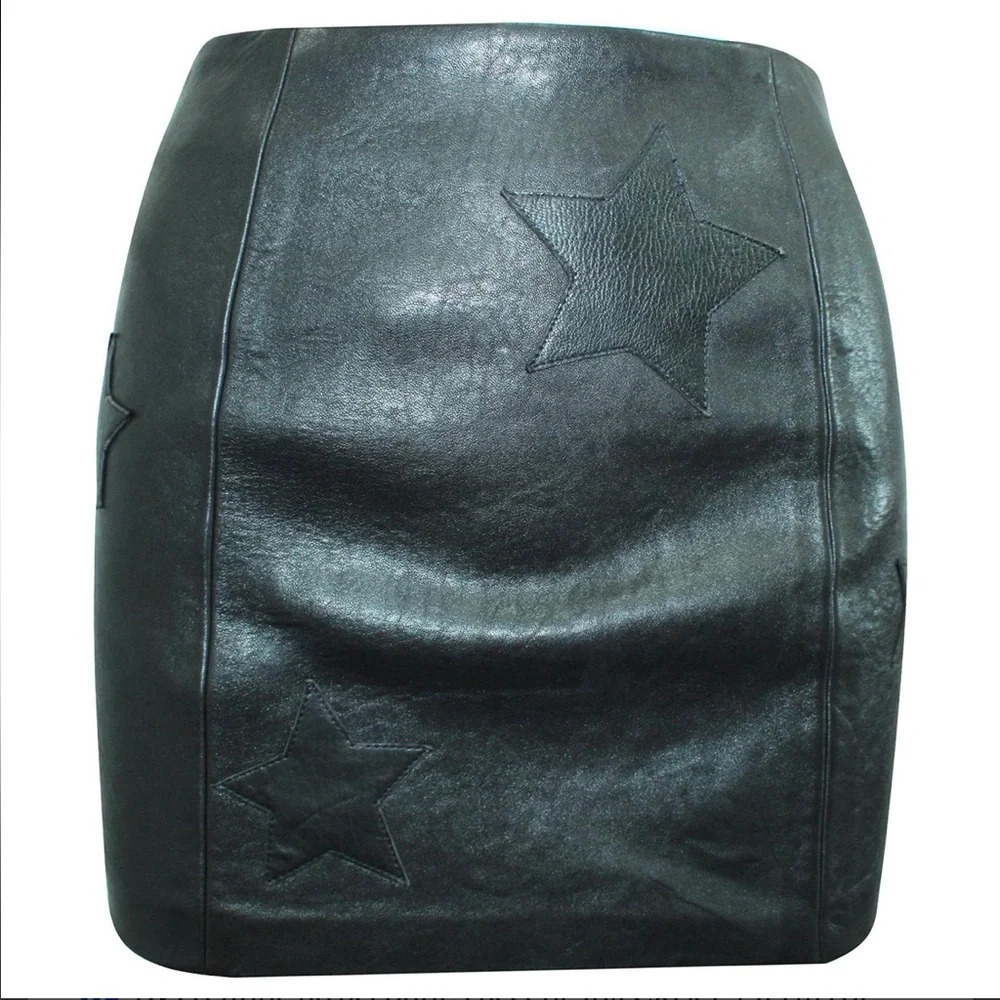 Reformation Black Leather Star Appliqué Zip Mini Skirt NWT - Picture 10 of 16